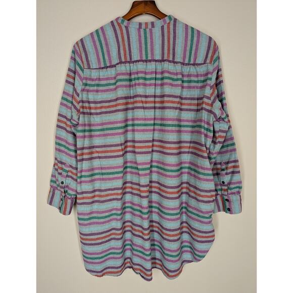 LANDS' END Plus Size 1X Flannel A-line Striped Long Sleeve Tunic Top Very Soft - Picture 5 of 10